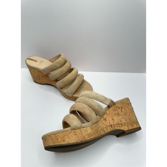 Sam Edelman Sandals Size 7 Tan Suede Leather Slip On Platform Wedges Logo - Picture 7 of 9